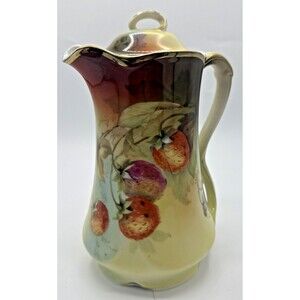 Vintage Jaeger & Co Strawberries Bavaria Hand Painted Porcelain Tea Pot Signed